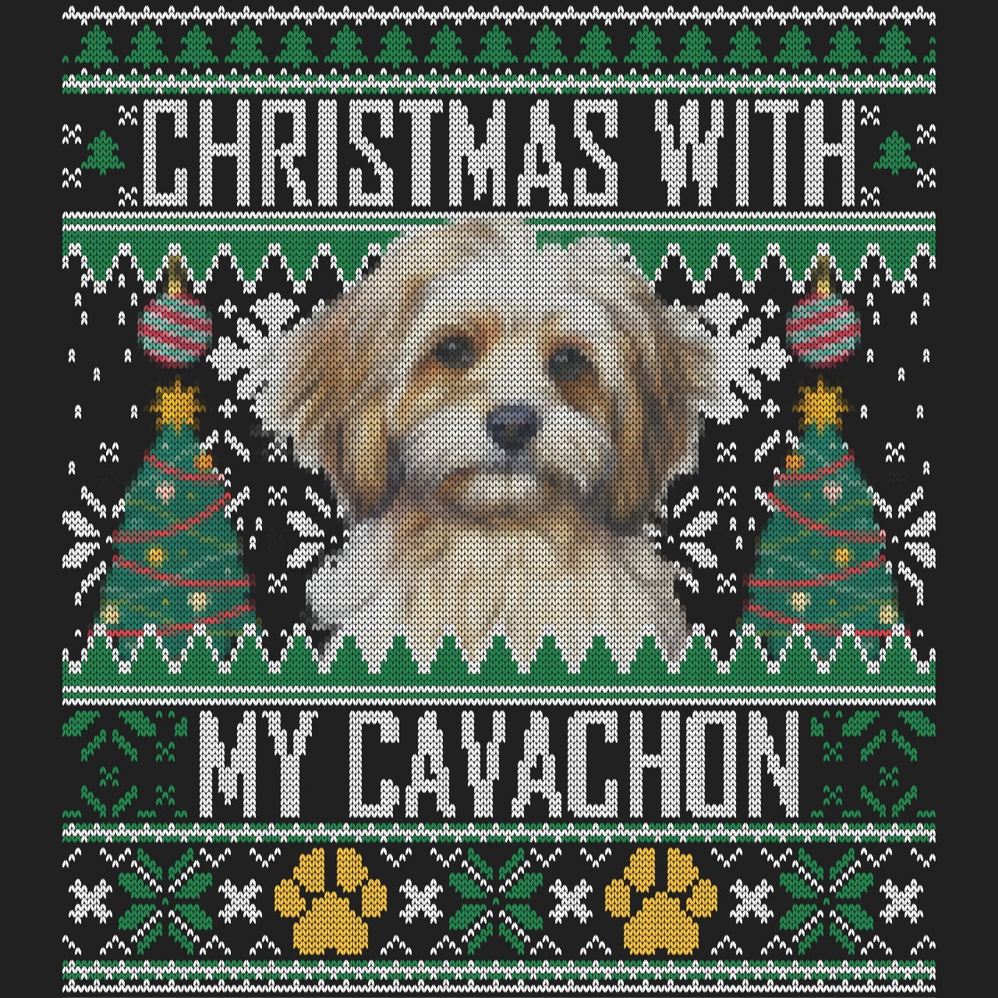 Ugly Sweater Christmas with My Cavachon - Women's V-Neck Long Sleeve T-Shirt