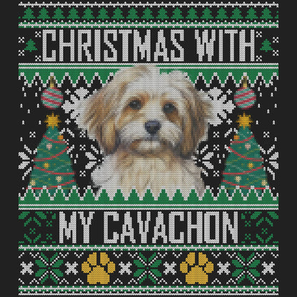 Ugly Sweater Christmas with My Cavachon - Women's V-Neck Long Sleeve T-Shirt