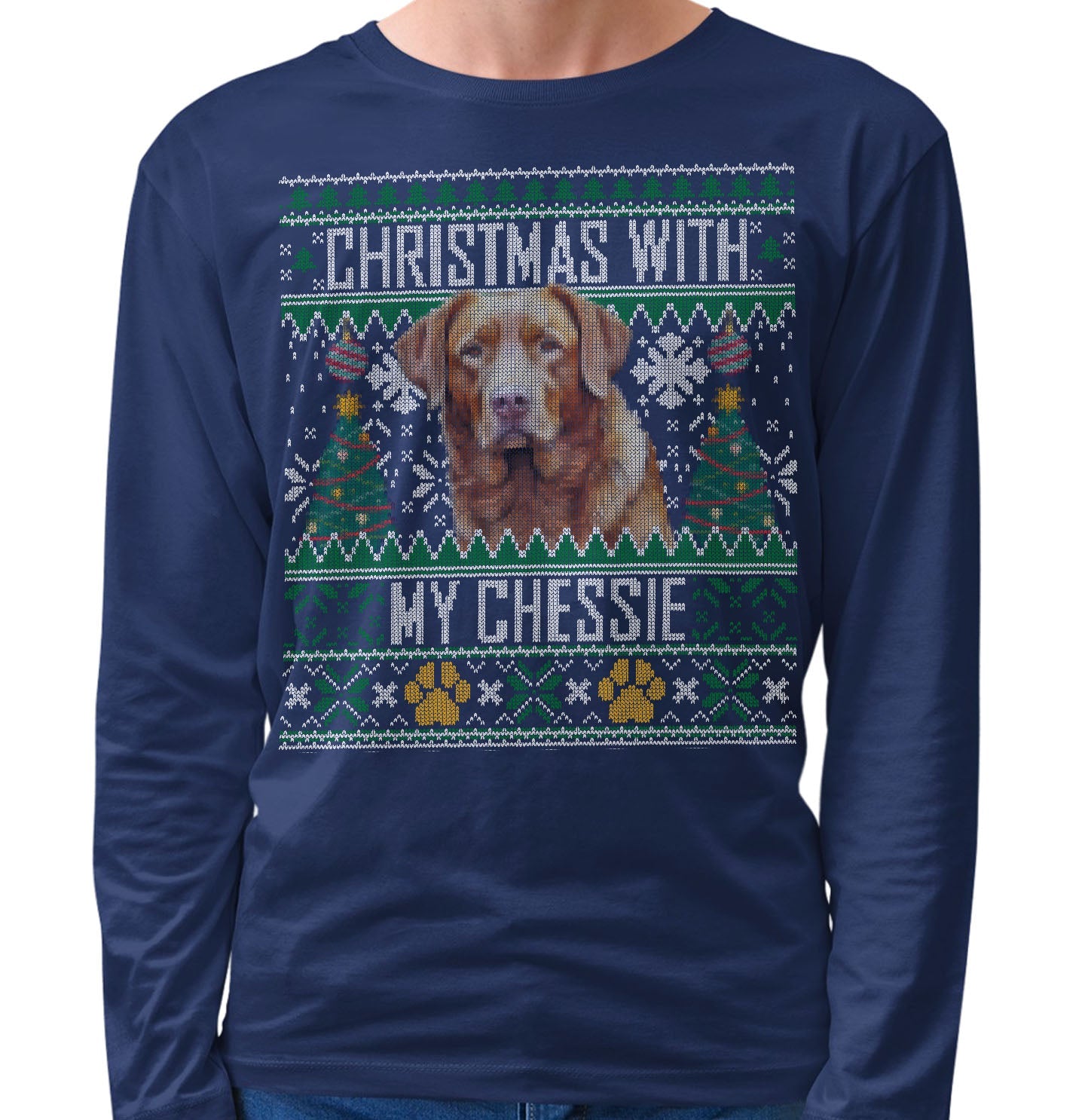 Ugly Sweater Christmas with My Chesapeake Bay Retriever - Adult Unisex Long Sleeve T-Shirt