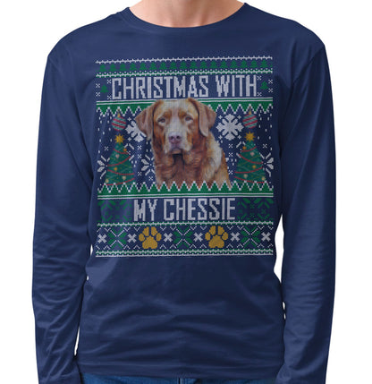 Ugly Sweater Christmas with My Chesapeake Bay Retriever - Adult Unisex Long Sleeve T-Shirt
