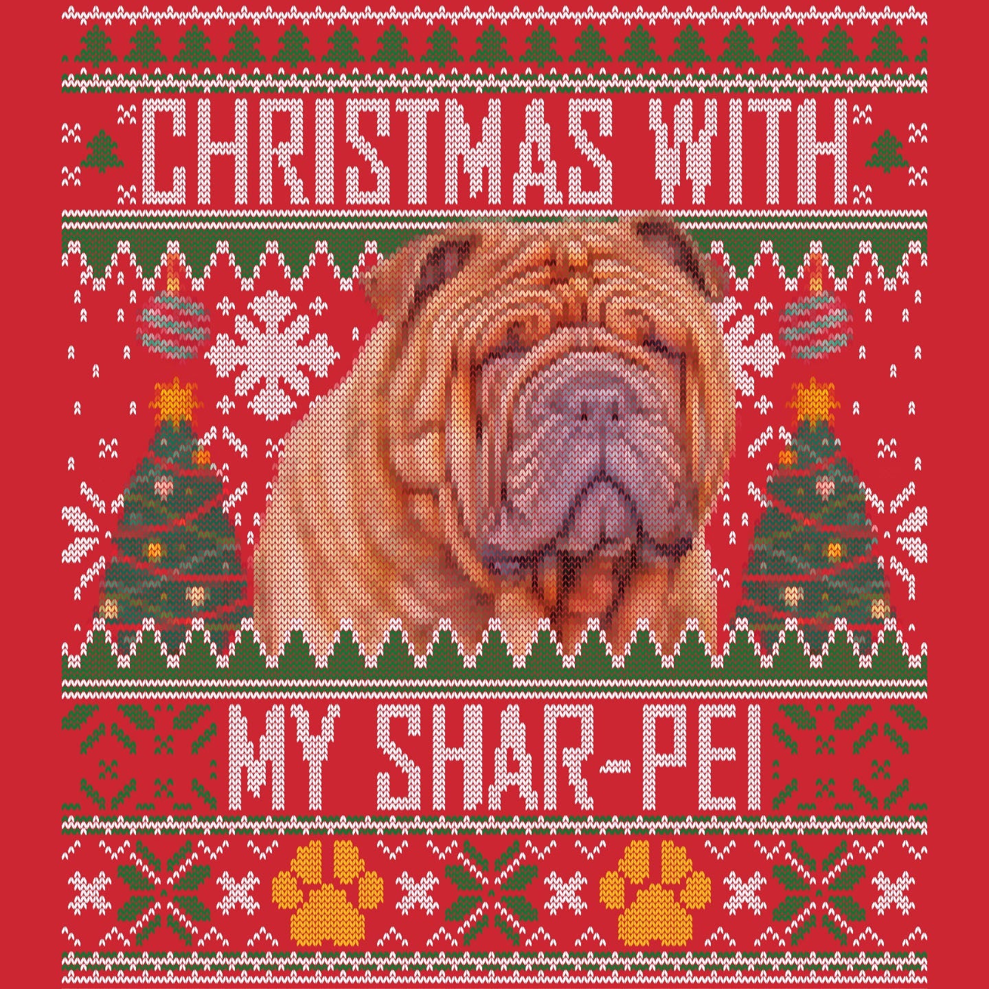 Ugly Sweater Christmas with My Chinese Shar Pei - Adult Unisex Long Sleeve T-Shirt