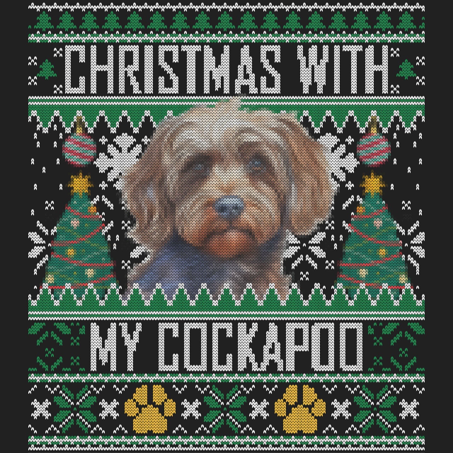 Ugly Sweater Christmas with My Cockapoo - Women's V-Neck Long Sleeve T-Shirt