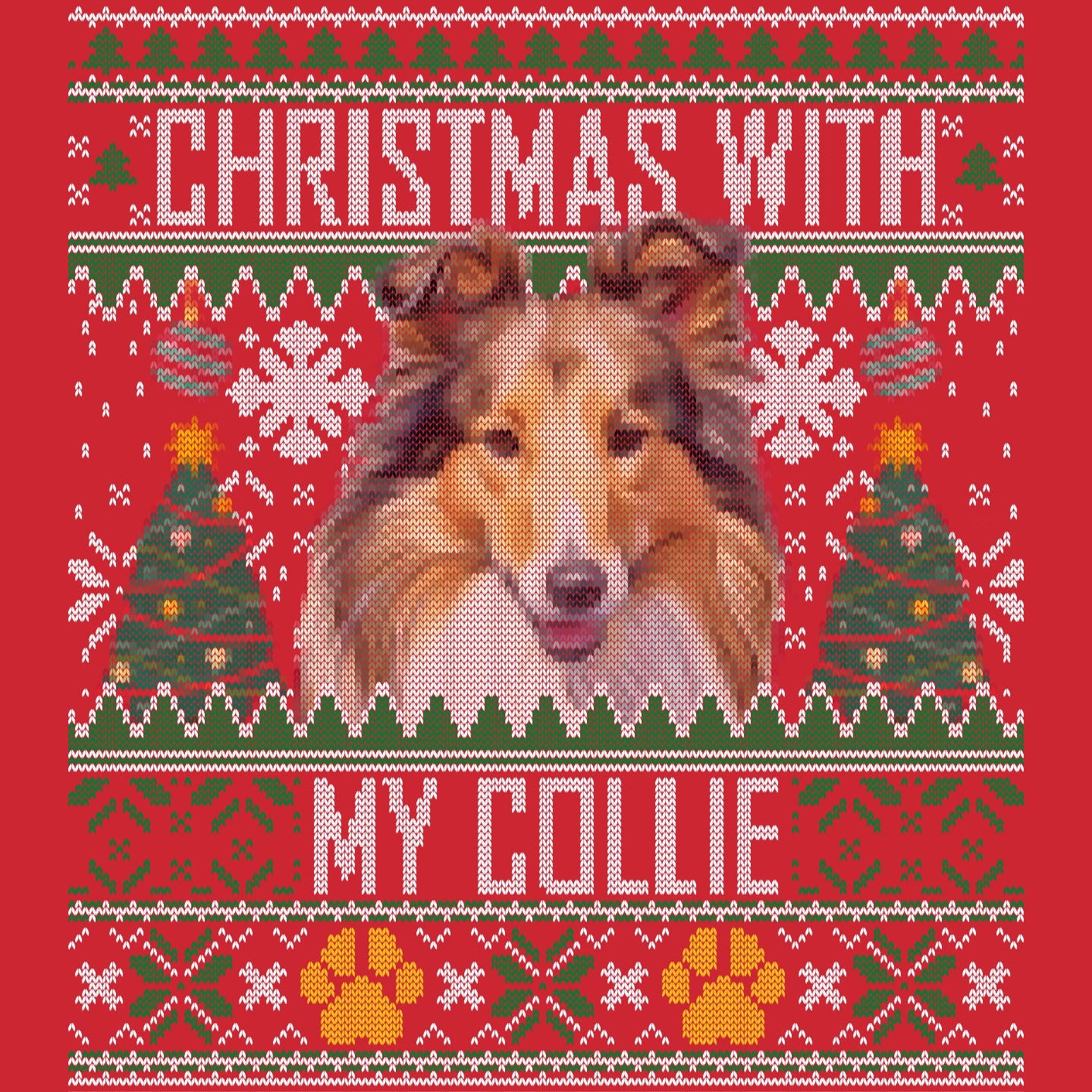 Ugly Sweater Christmas with My Collie - Adult Unisex Long Sleeve T-Shirt