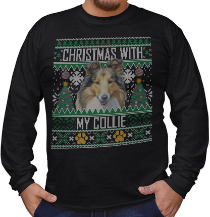Ugly Sweater Christmas with My Collie - Adult Unisex Long Sleeve T-Shirt