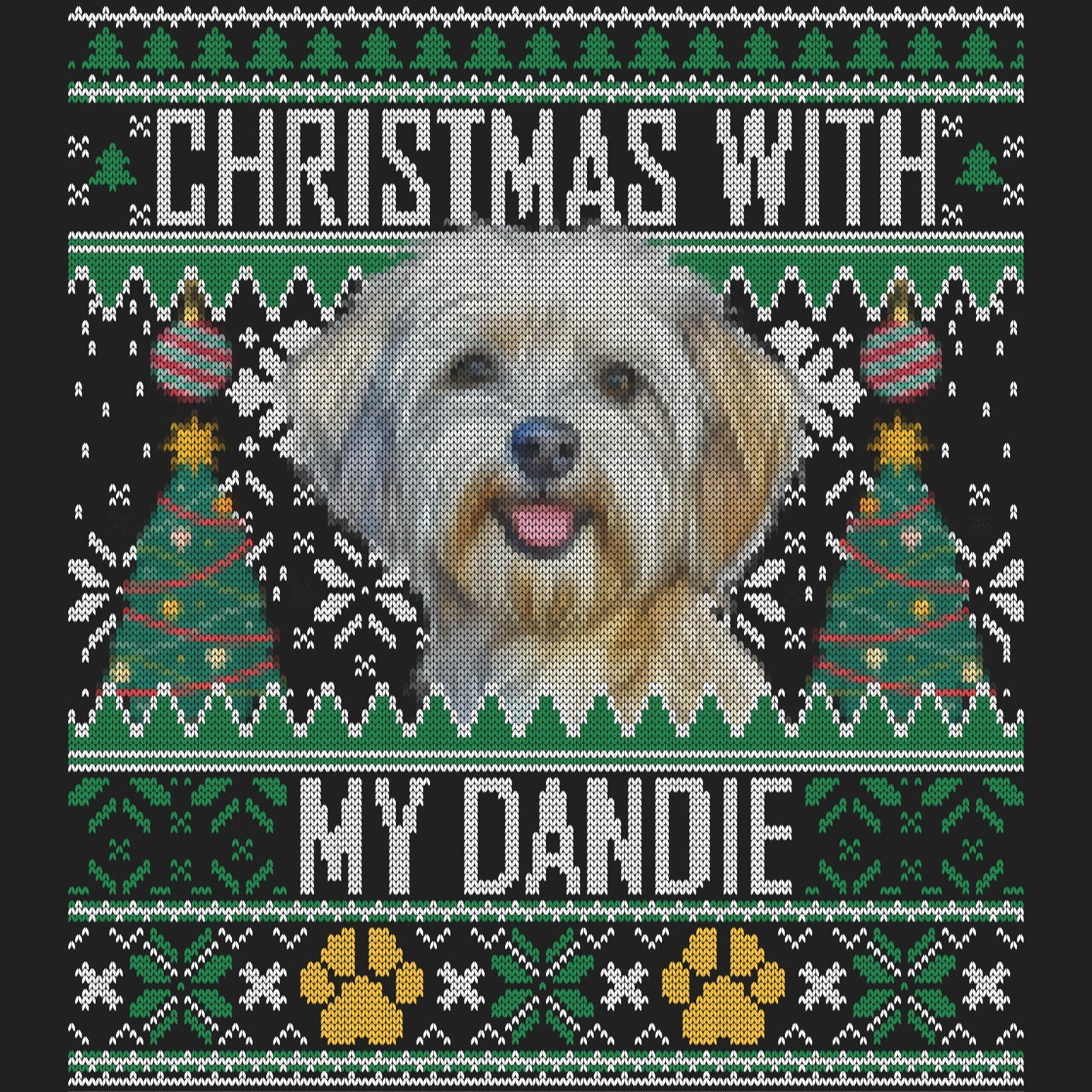 Ugly Sweater Christmas with My Dandie Dinmont Terrier - Women's V-Neck Long Sleeve T-Shirt