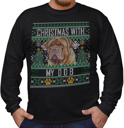 Ugly Sweater Christmas with My Dogue de Bordeaux - Adult Unisex Long Sleeve T-Shirt