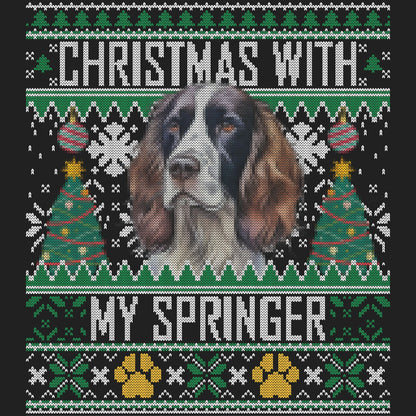 Ugly Sweater Christmas with My English Springer Spaniel - Women's V-Neck Long Sleeve T-Shirt