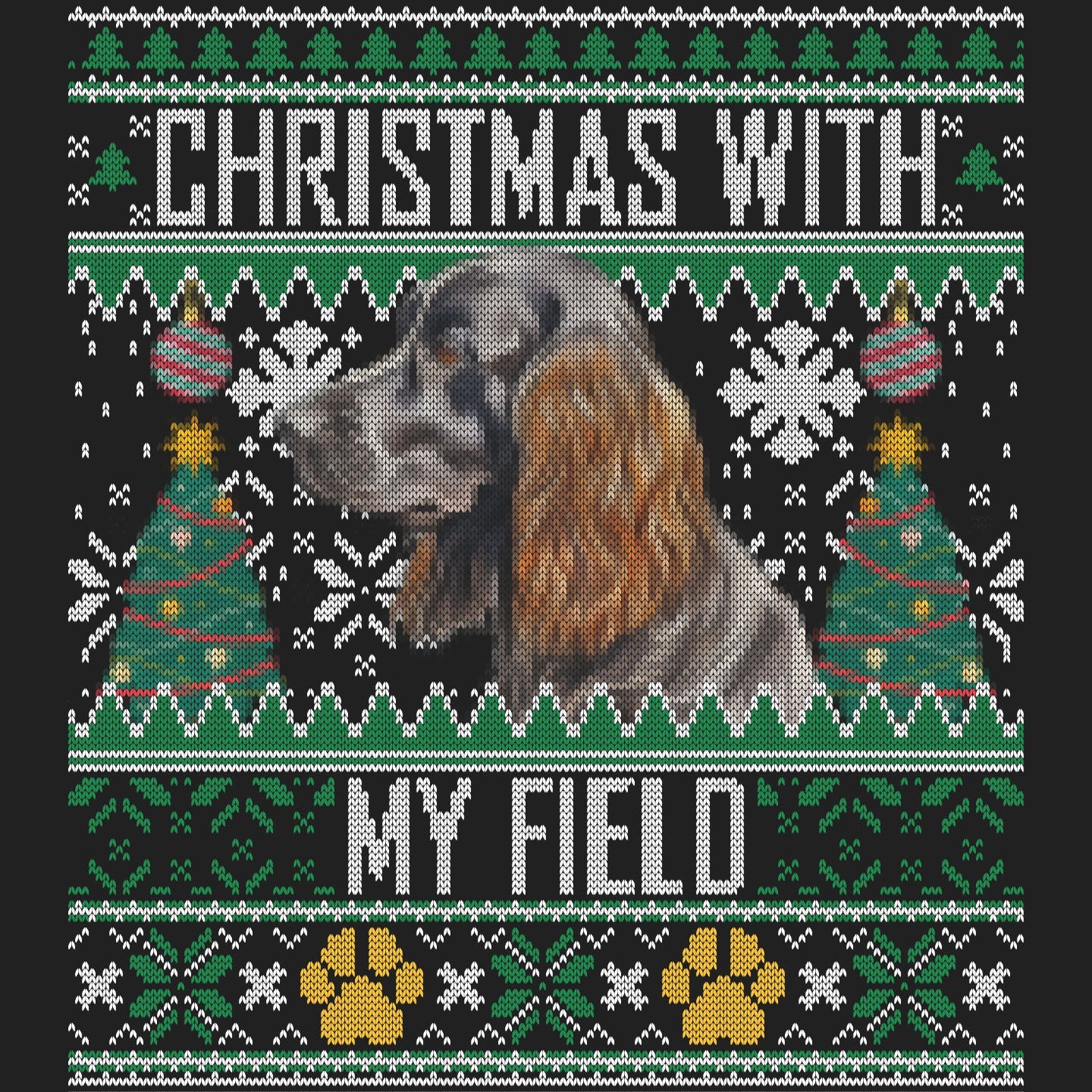 Ugly Sweater Christmas with My Field Spaniel - Women's V-Neck Long Sleeve T-Shirt