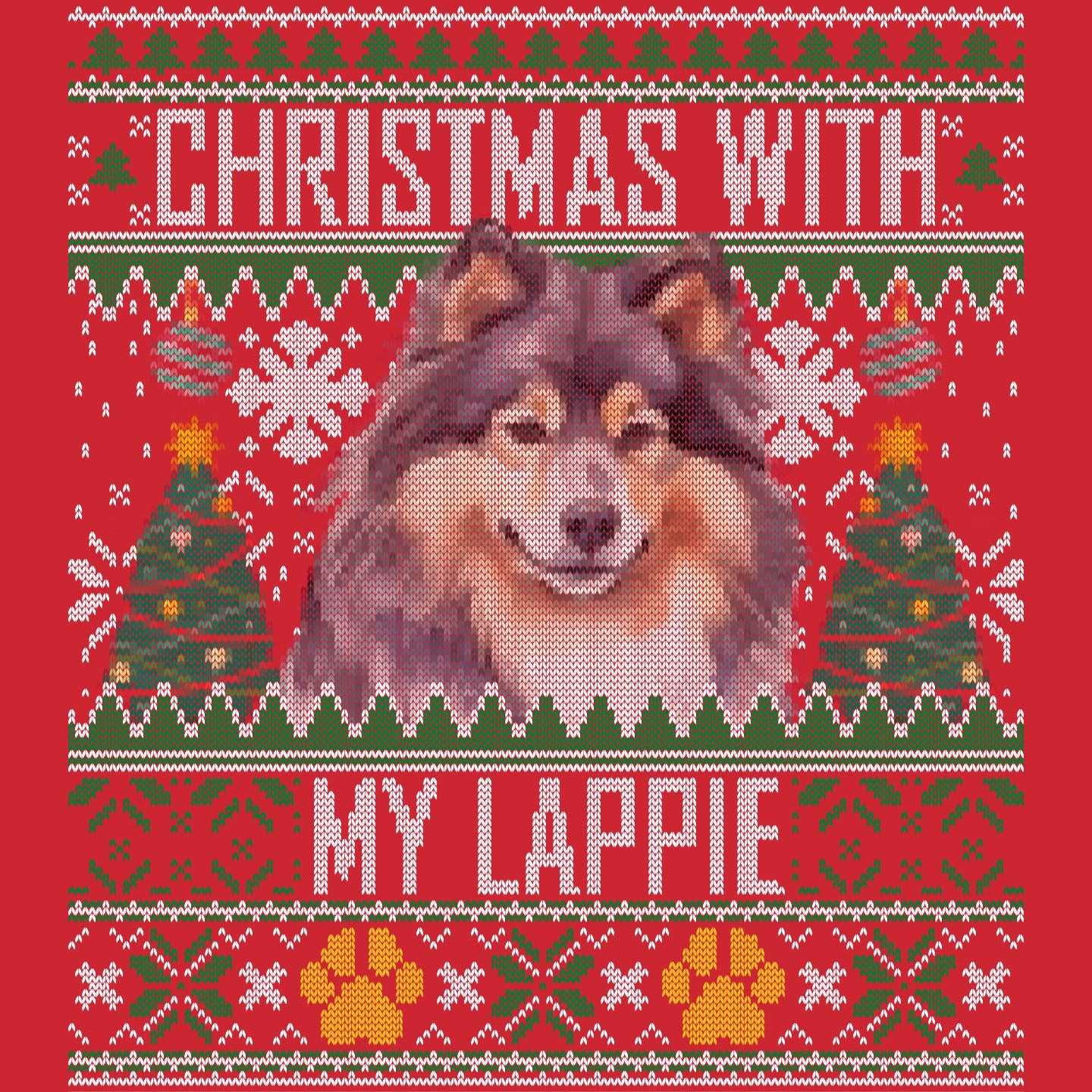 Ugly Sweater Christmas with My Finnish Lapphund - Adult Unisex Long Sleeve T-Shirt