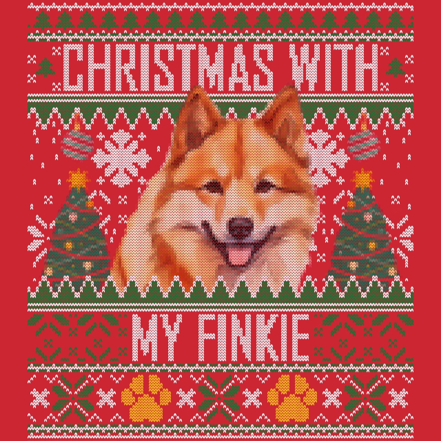 Ugly Sweater Christmas with My Finnish Spitz - Adult Unisex Long Sleeve T-Shirt