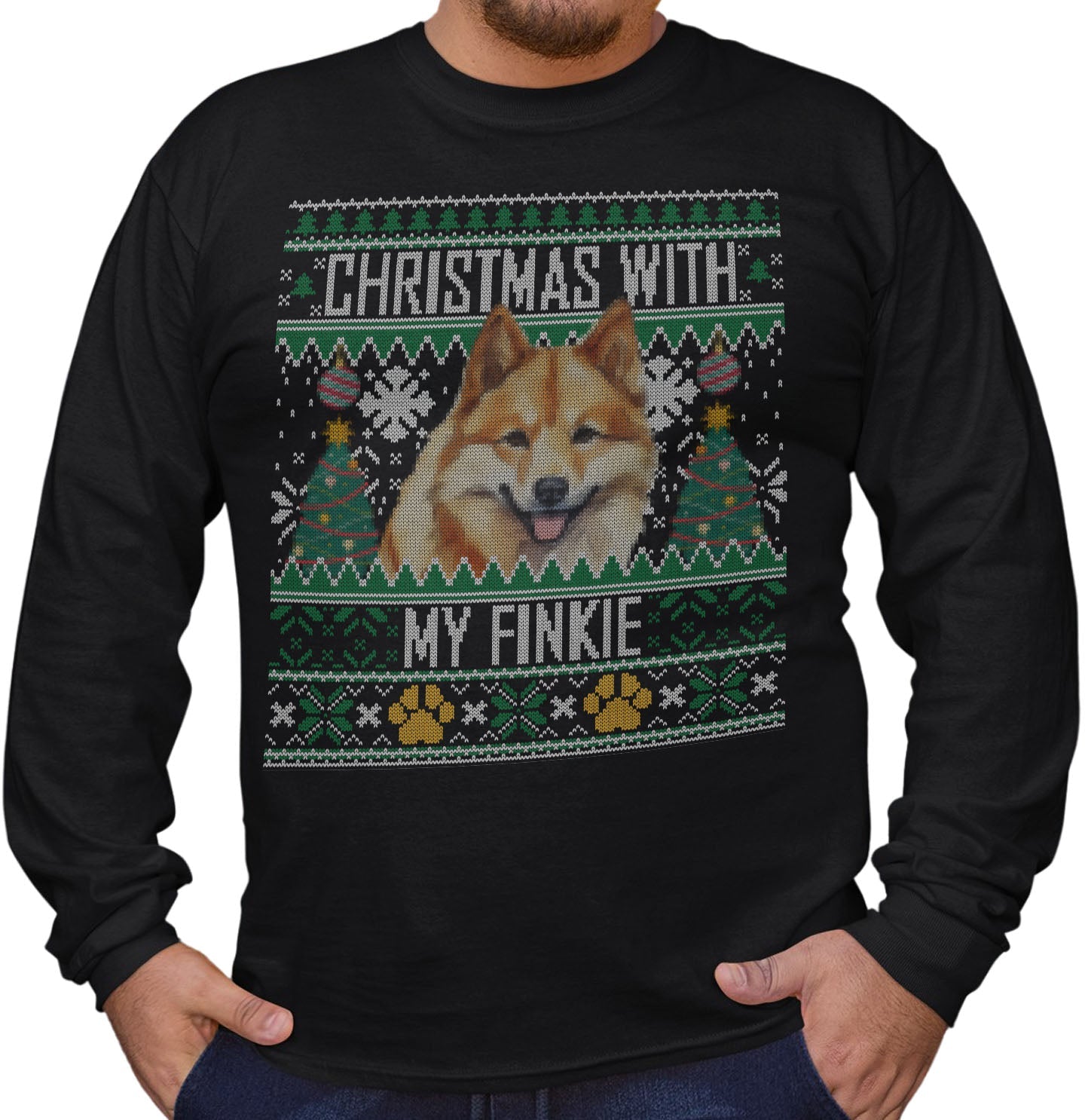 Ugly Sweater Christmas with My Finnish Spitz - Adult Unisex Long Sleeve T-Shirt