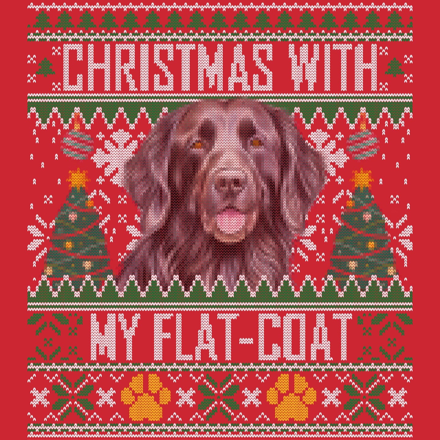 Ugly Sweater Christmas with My Flat Coated Retriever - Adult Unisex Long Sleeve T-Shirt