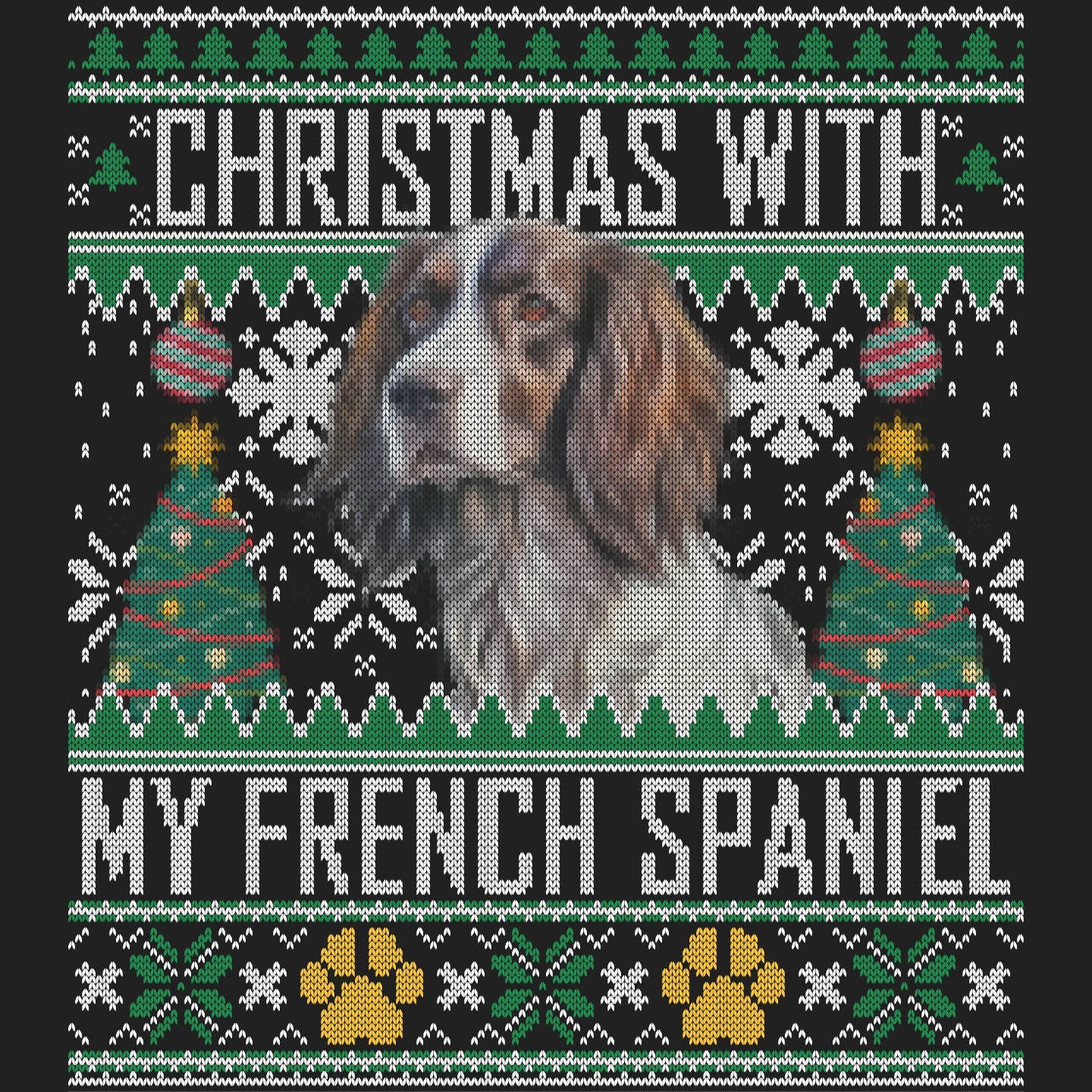 Ugly Sweater Christmas with My French Spaniel - Women's V-Neck Long Sleeve T-Shirt