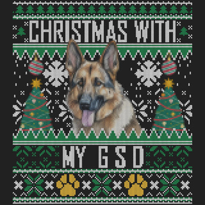 Ugly Sweater Christmas with My German Shepherd Dog - Women's V-Neck Long Sleeve T-Shirt