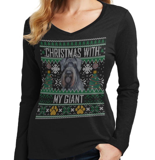 Ugly Sweater Christmas with My Giant Schnauzer - Women's V-Neck Long Sleeve T-Shirt