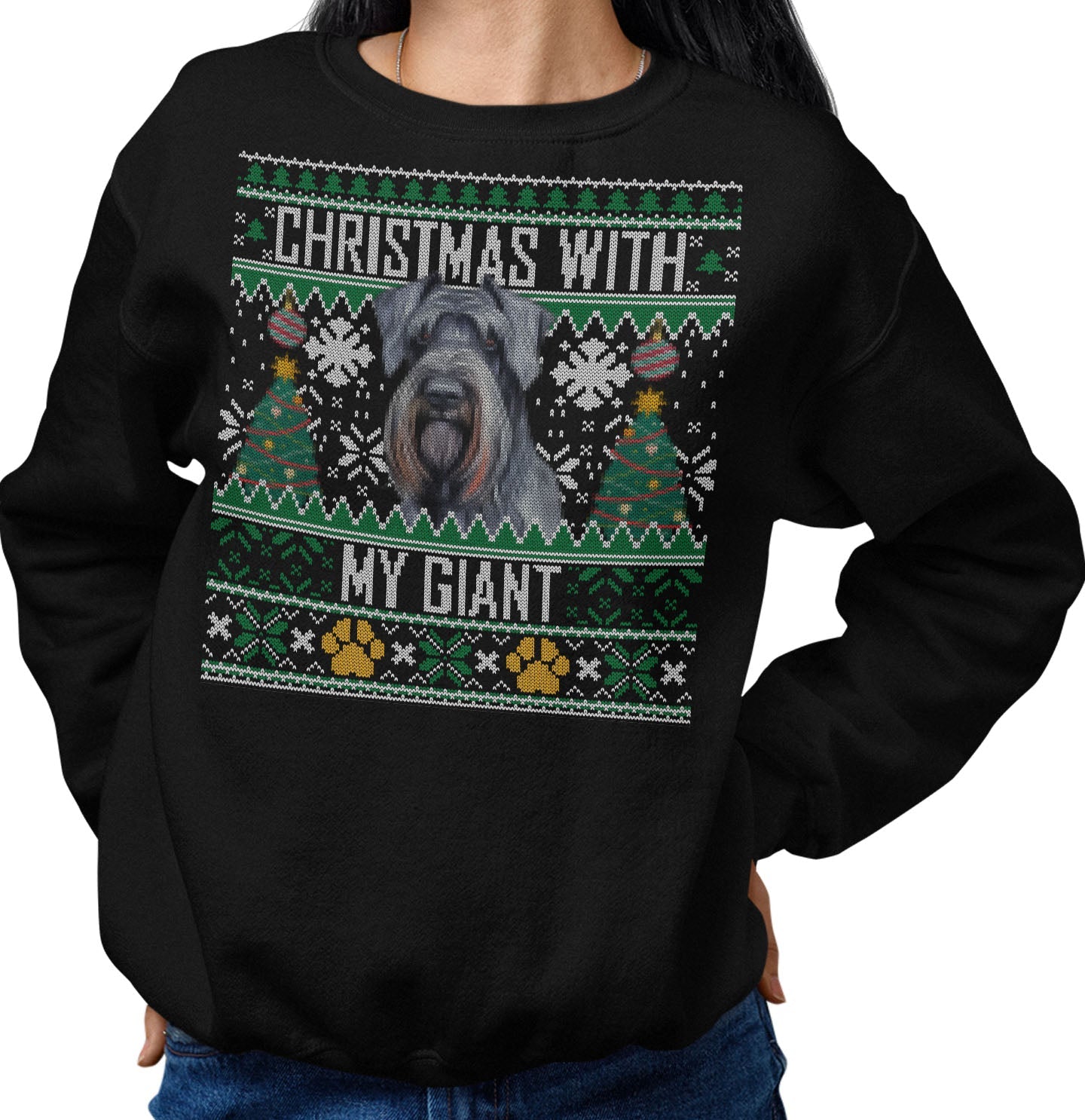 Ugly Sweater Christmas with My Giant Schnauzer - Adult Unisex Crewneck Sweatshirt