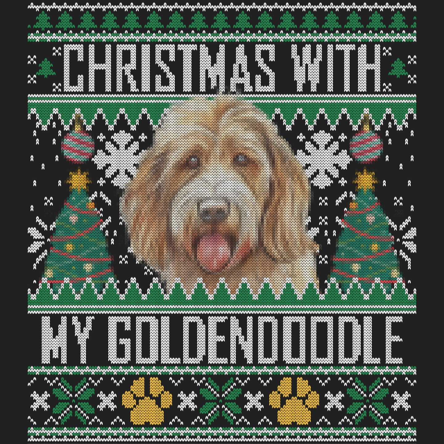 Ugly Sweater Christmas with My Goldendoodle - Women's V-Neck Long Sleeve T-Shirt