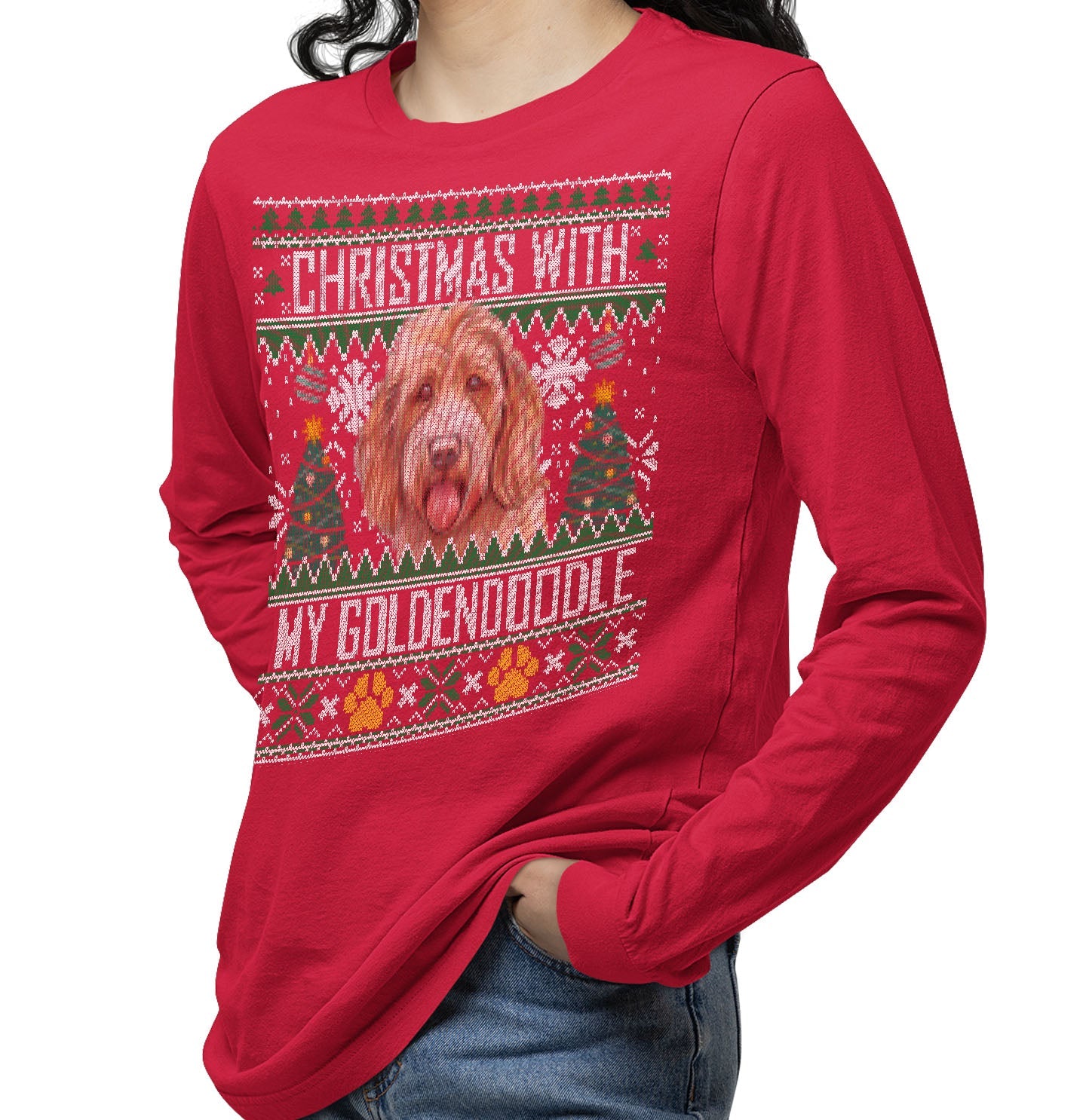 Ugly Sweater Christmas with My Goldendoodle - Adult Unisex Long Sleeve T-Shirt