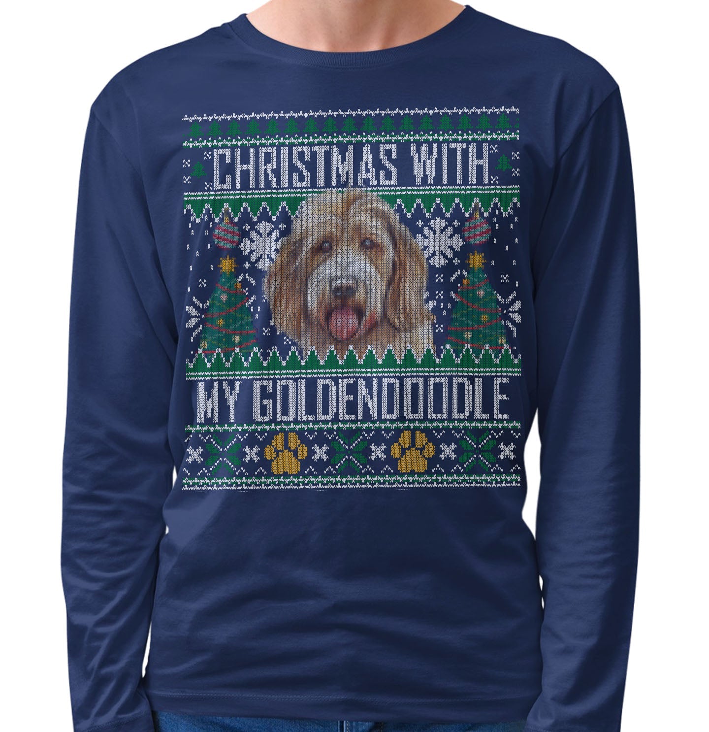 Ugly Sweater Christmas with My Goldendoodle - Adult Unisex Long Sleeve T-Shirt