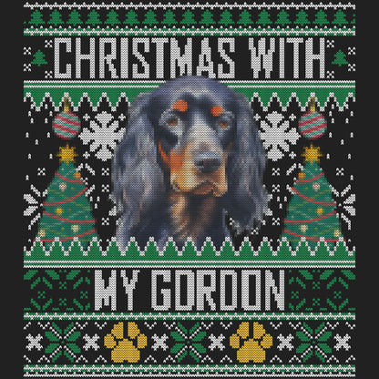 Ugly Sweater Christmas with My Gordon Setter - Women's V-Neck Long Sleeve T-Shirt