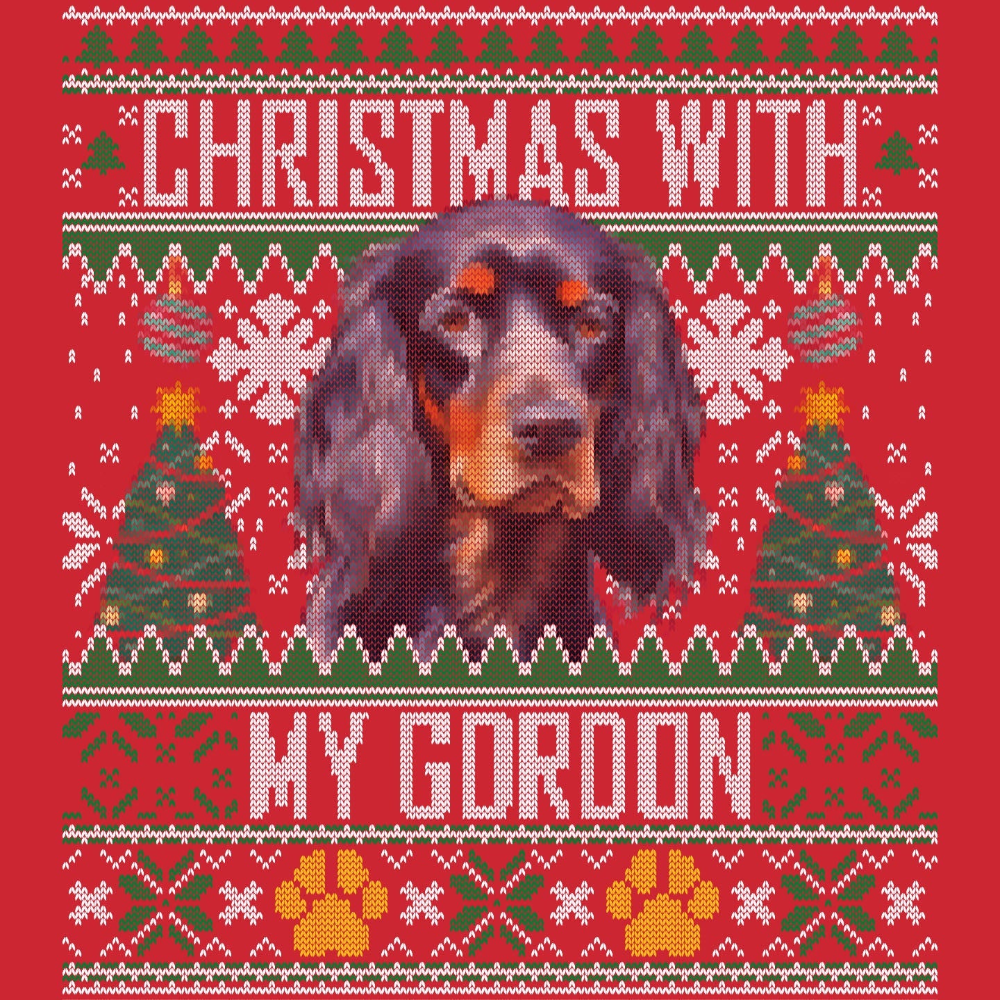 Ugly Sweater Christmas with My Gordon Setter - Adult Unisex Long Sleeve T-Shirt