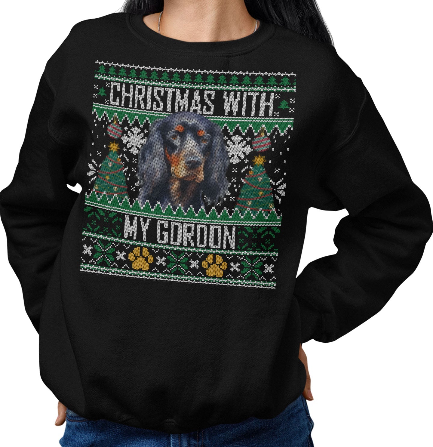 Ugly Sweater Christmas with My Gordon Setter - Adult Unisex Crewneck Sweatshirt