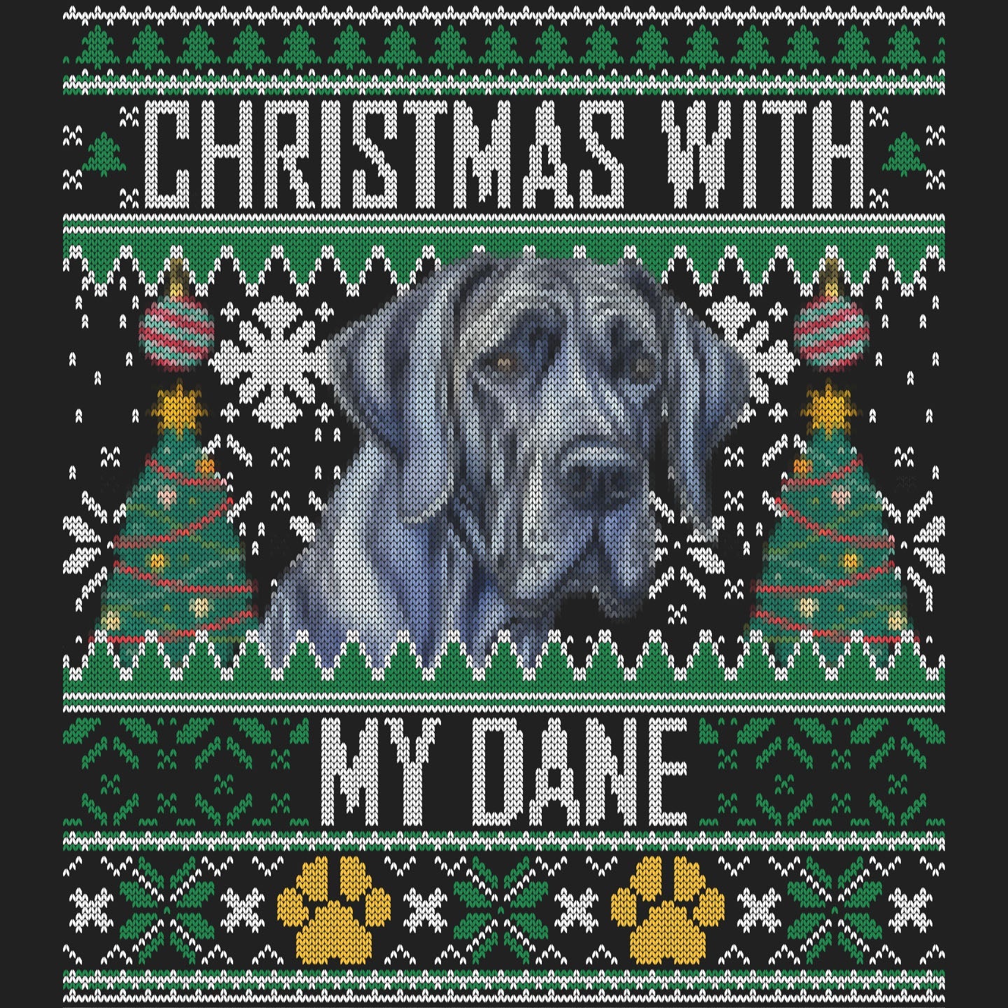 Ugly Sweater Christmas with My Great Dane - Women's V-Neck Long Sleeve T-Shirt