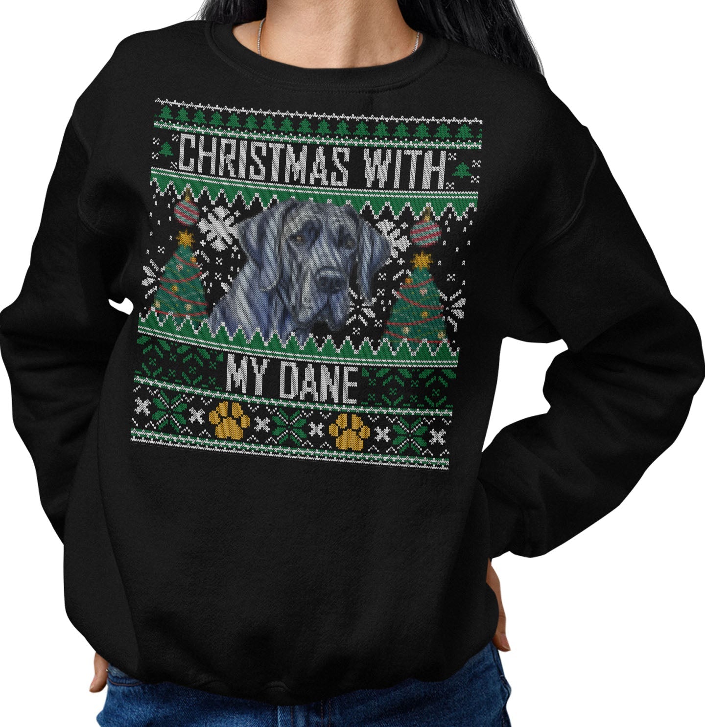 Ugly Sweater Christmas with My Great Dane - Adult Unisex Crewneck Sweatshirt