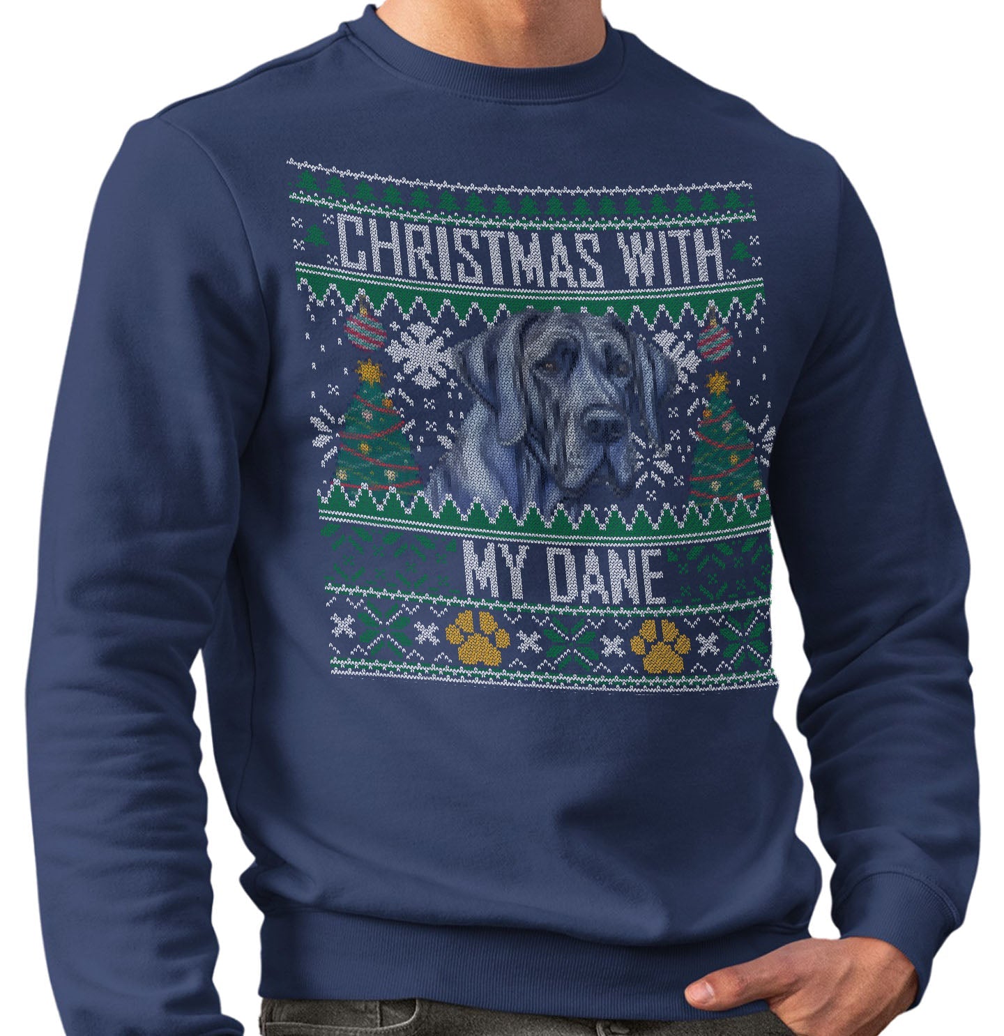 Ugly Sweater Christmas with My Great Dane - Adult Unisex Crewneck Sweatshirt
