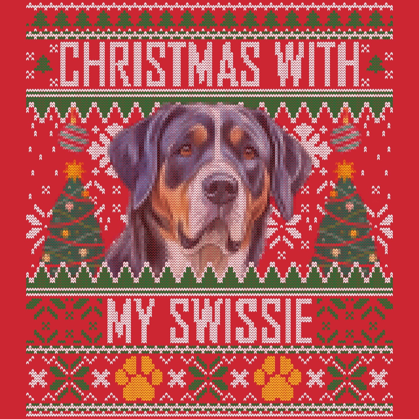 Ugly Sweater Christmas with My Greater Swiss Mountain Dog - Adult Unisex Long Sleeve T-Shirt