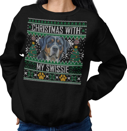 Ugly Sweater Christmas with My Greater Swiss Mountain Dog - Adult Unisex Crewneck Sweatshirt