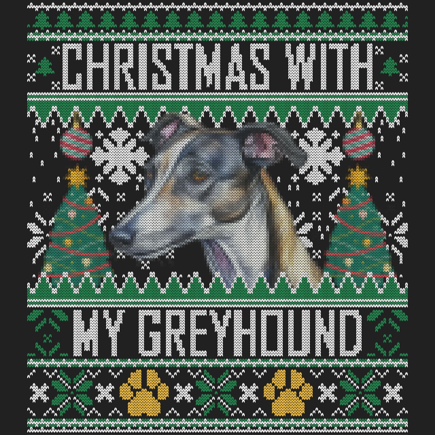 Ugly Sweater Christmas with My Greyhound - Women's V-Neck Long Sleeve T-Shirt