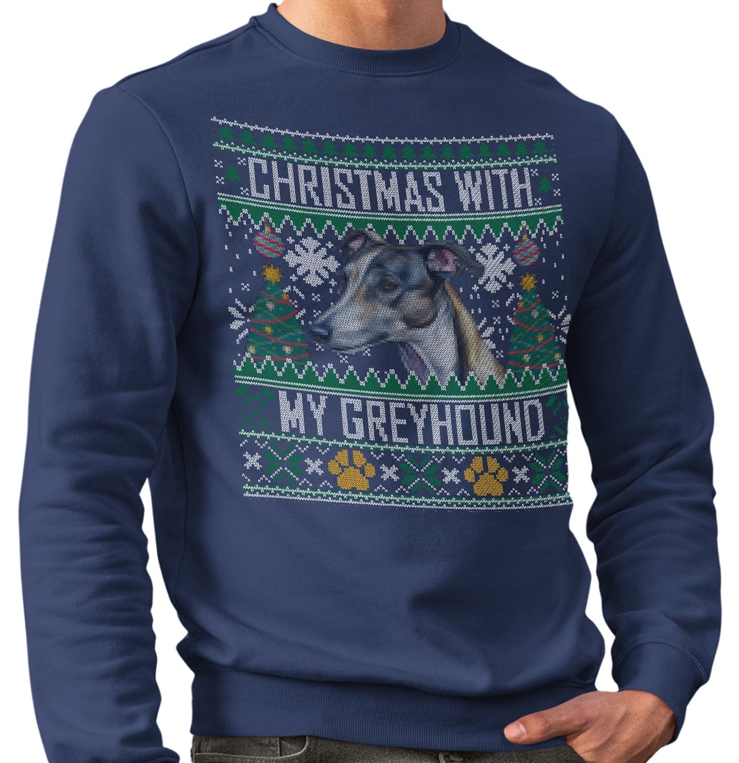 Ugly Sweater Christmas with My Greyhound - Adult Unisex Crewneck Sweatshirt
