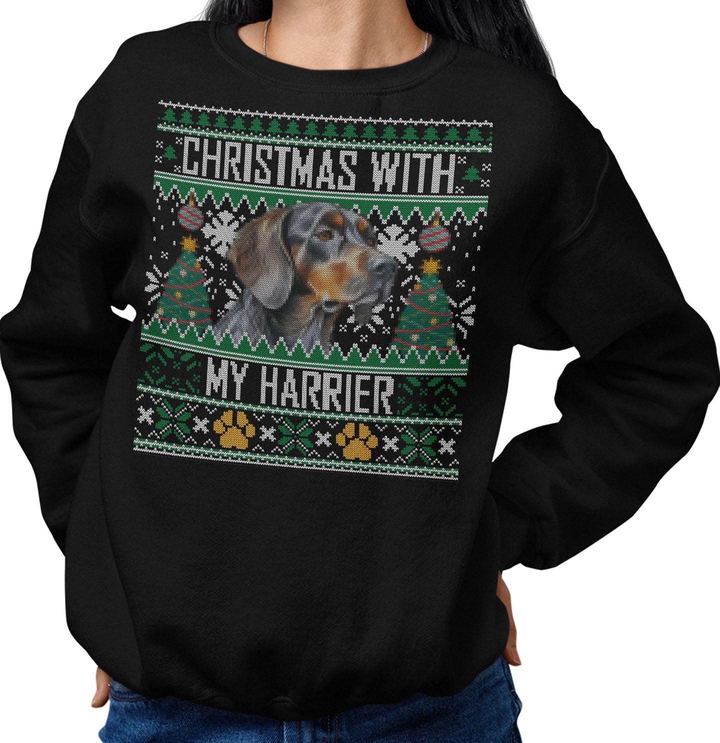 Ugly Sweater Christmas with My Harrier - Adult Unisex Crewneck Sweatshirt