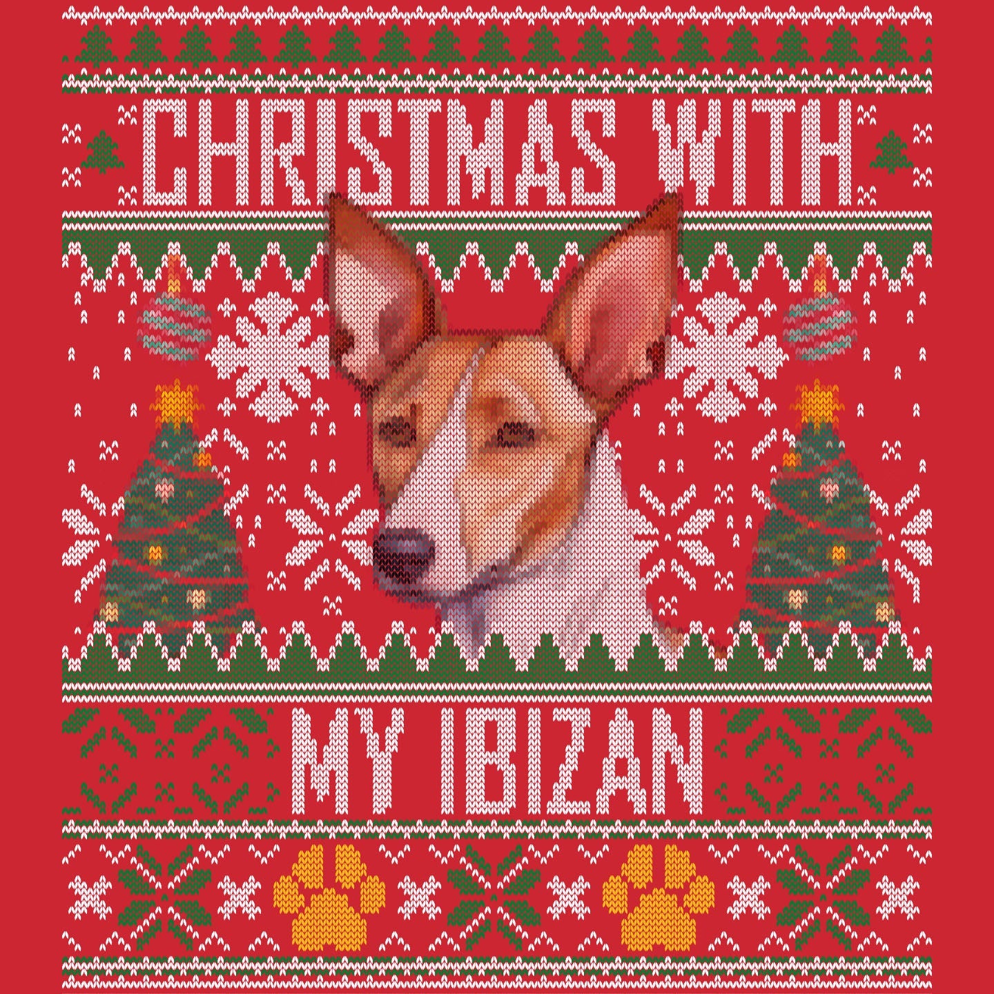 Ugly Sweater Christmas with My Ibizan Hound - Adult Unisex Long Sleeve T-Shirt