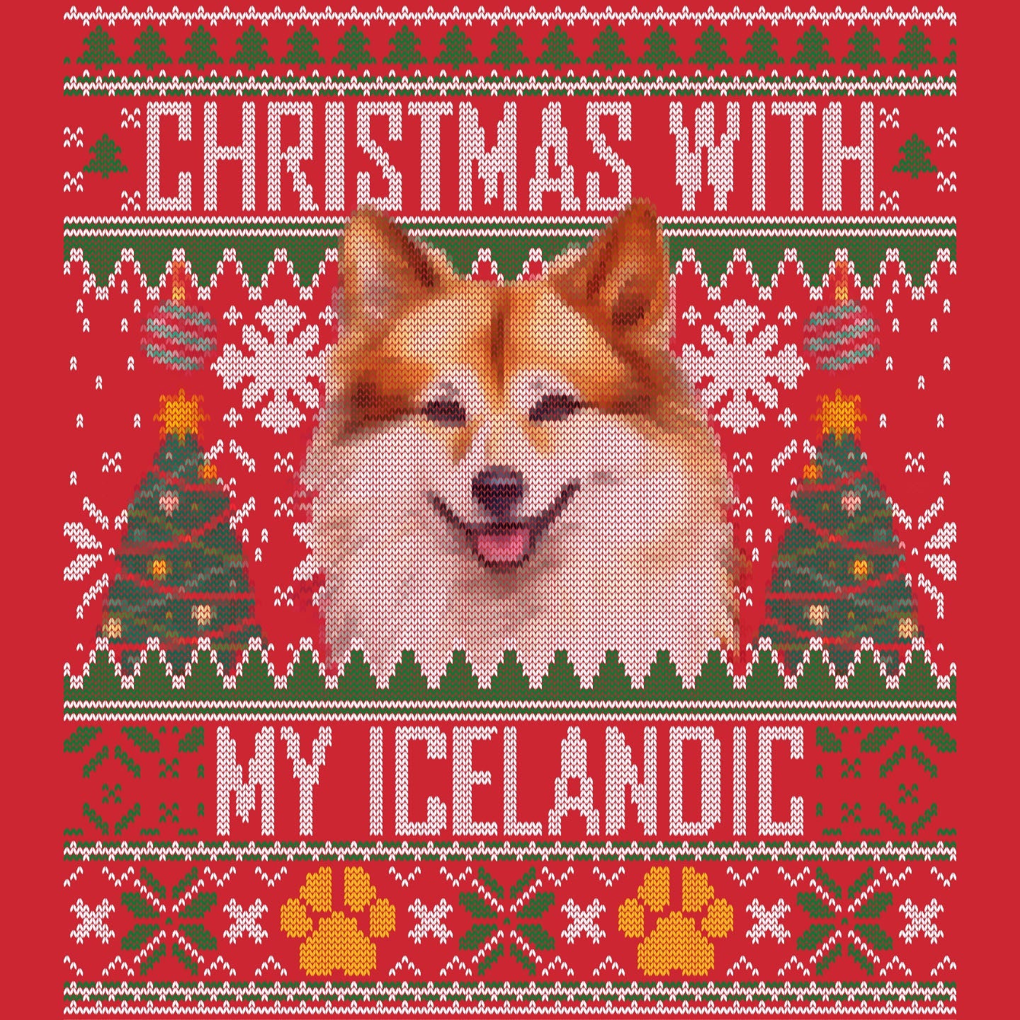 Ugly Sweater Christmas with My Icelandic Sheepdog - Adult Unisex Long Sleeve T-Shirt