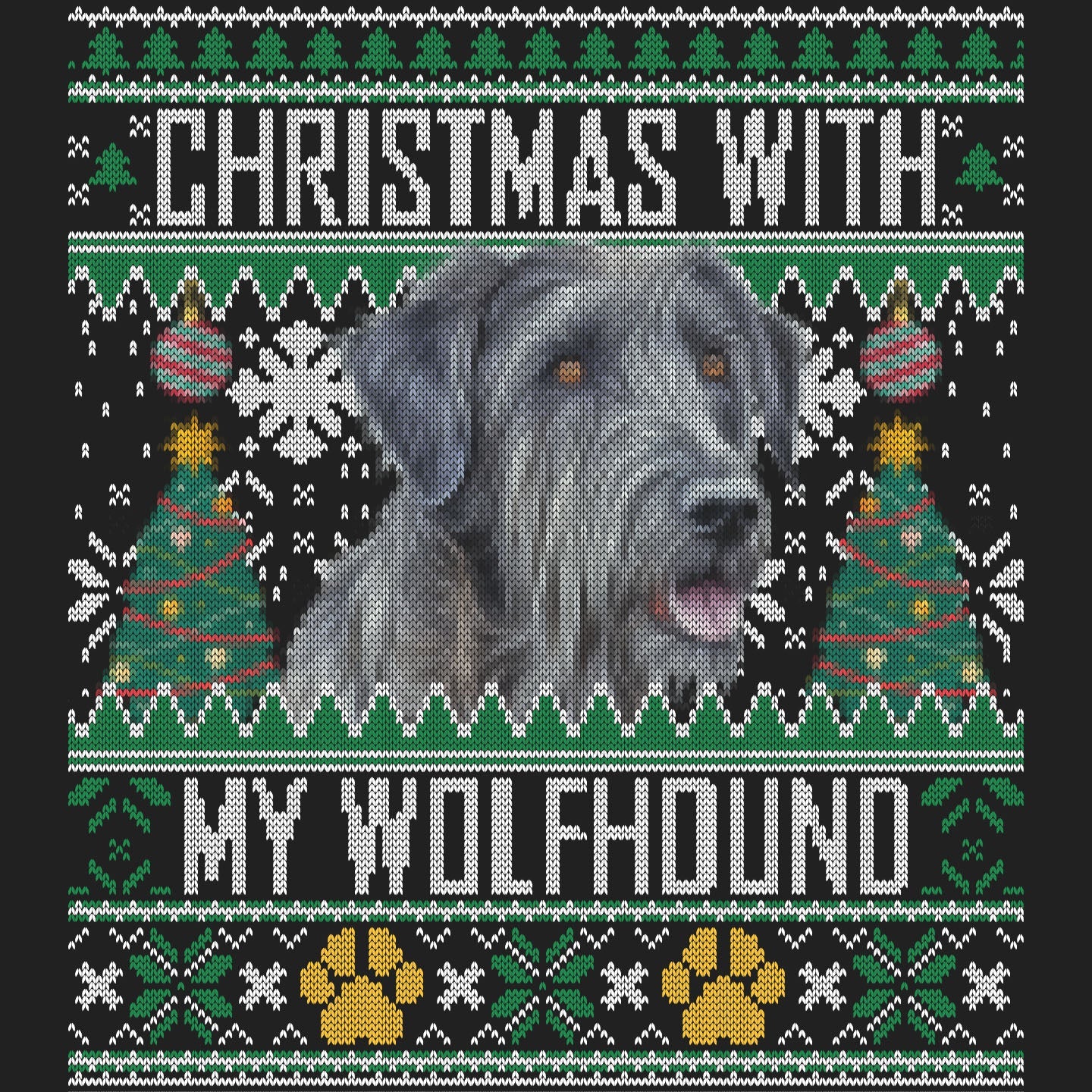 Ugly Sweater Christmas with My Irish Wolfhound - Women's V-Neck Long Sleeve T-Shirt