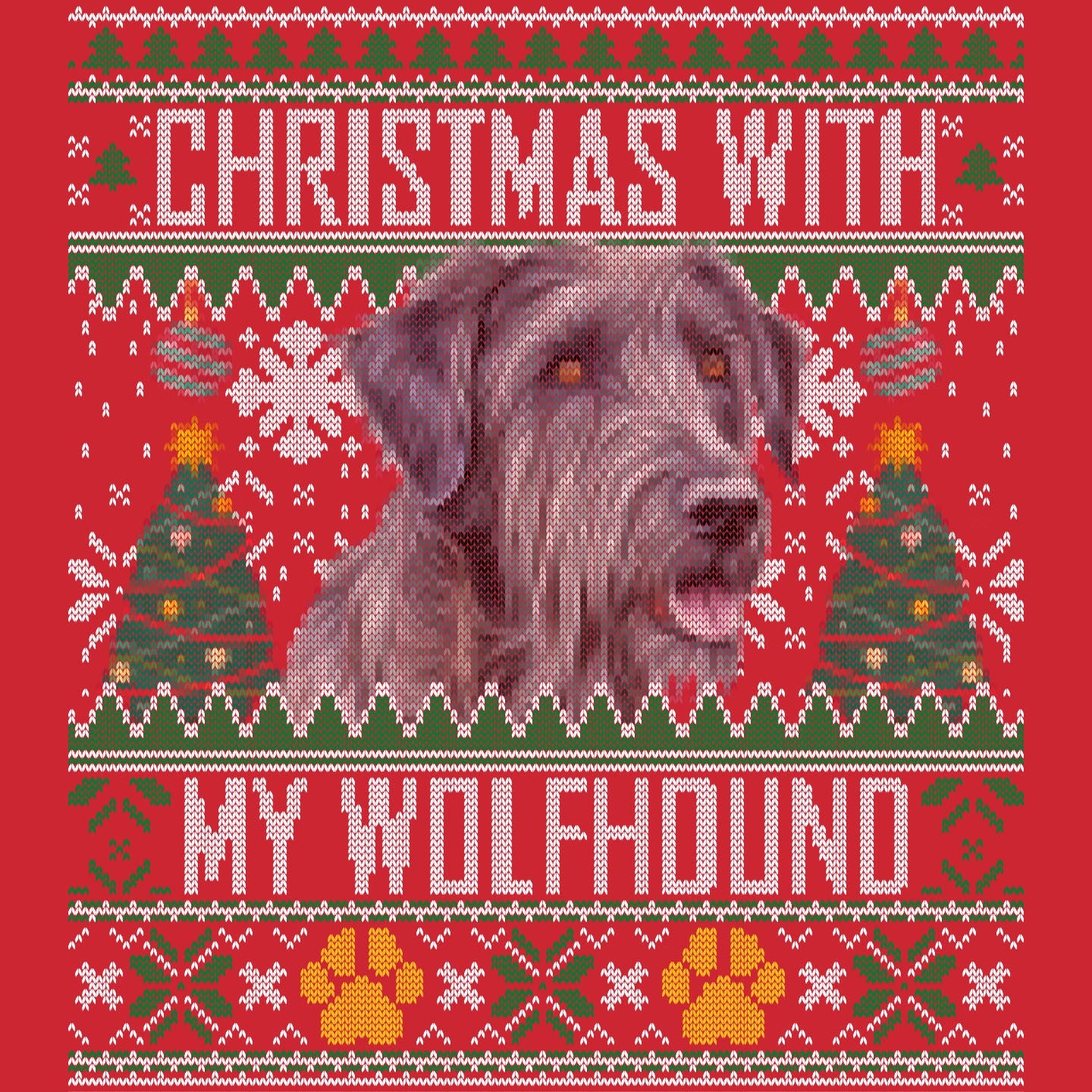 Ugly Sweater Christmas with My Irish Wolfhound - Adult Unisex Long Sleeve T-Shirt