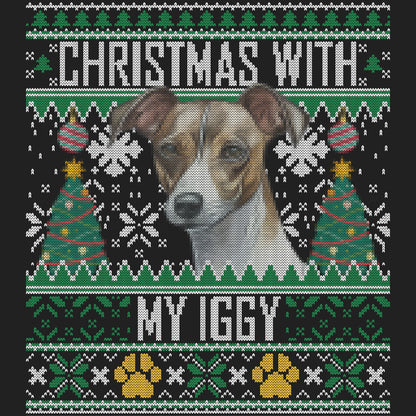 Ugly Sweater Christmas with My Italian Greyhound - Women's V-Neck Long Sleeve T-Shirt