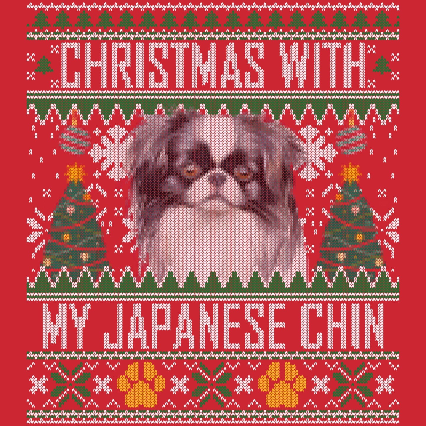 Ugly Sweater Christmas with My Japanese Chin - Adult Unisex Long Sleeve T-Shirt