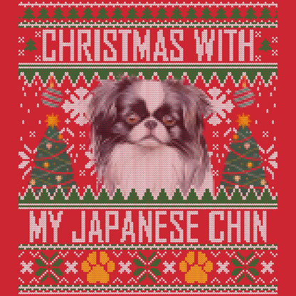Ugly Sweater Christmas with My Japanese Chin - Adult Unisex Long Sleeve T-Shirt