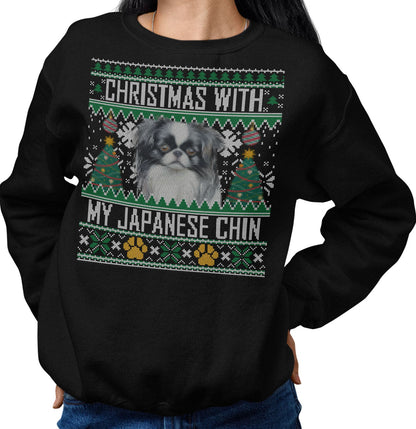 Ugly Sweater Christmas with My Japanese Chin - Adult Unisex Crewneck Sweatshirt