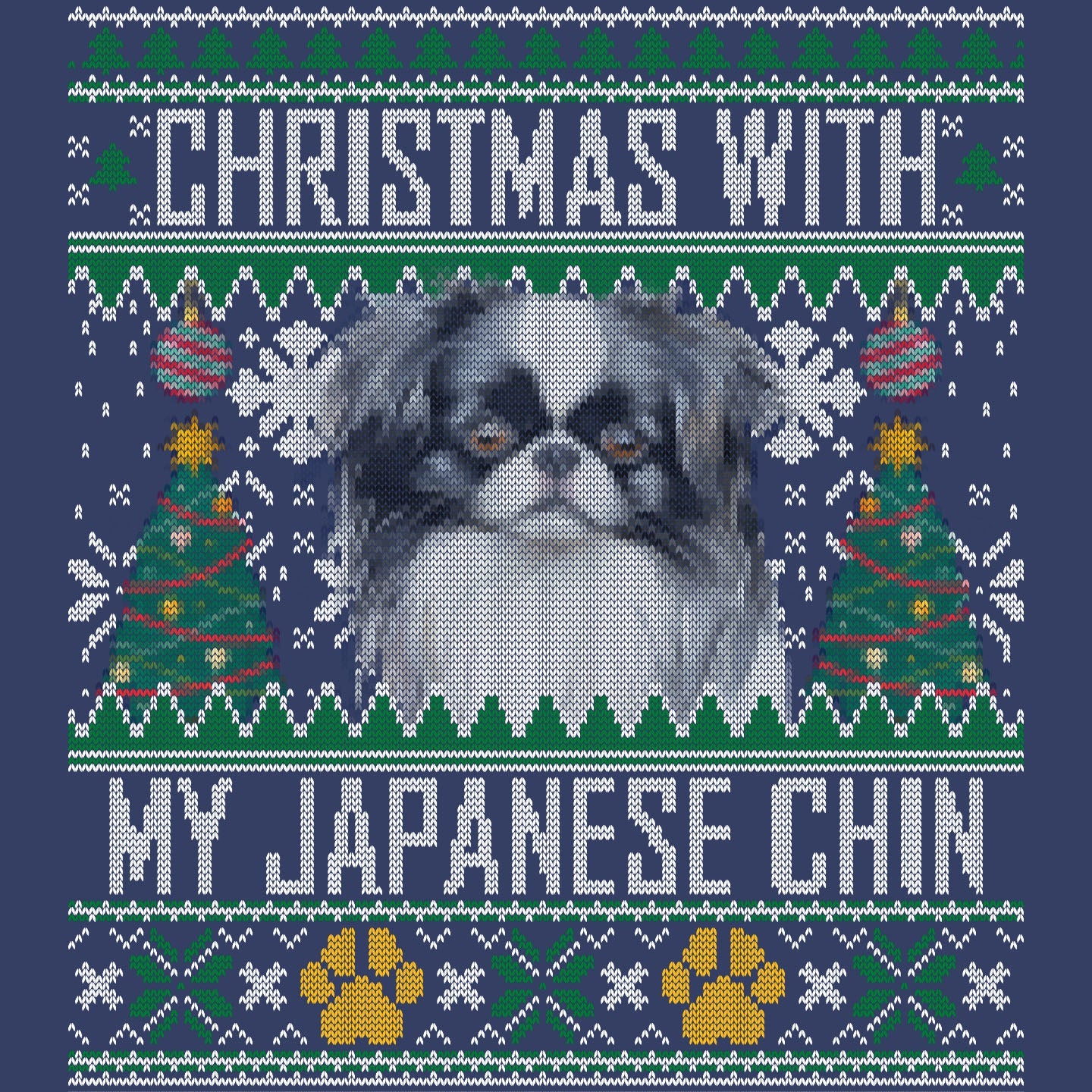 Ugly Sweater Christmas with My Japanese Chin - Adult Unisex Crewneck Sweatshirt