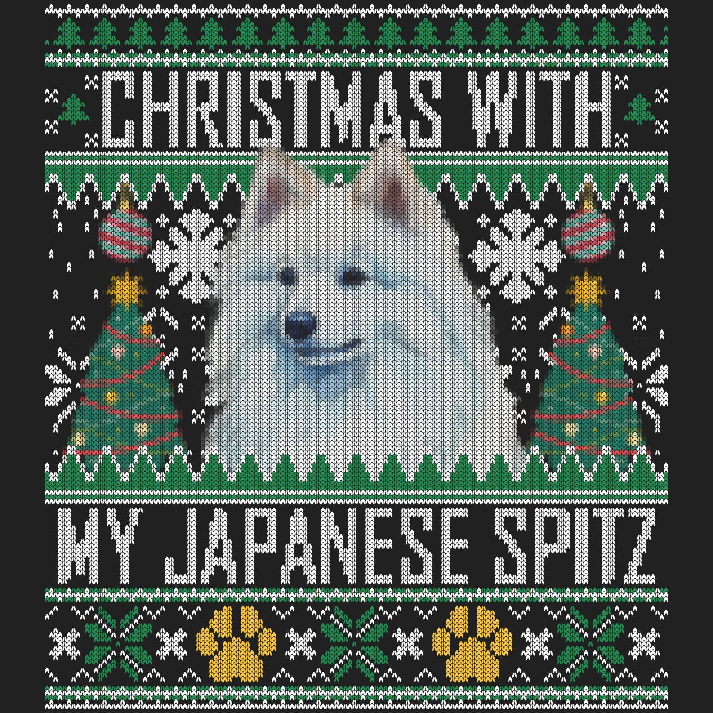 Ugly Sweater Christmas with My Japanese Spitz - Women's V-Neck Long Sleeve T-Shirt