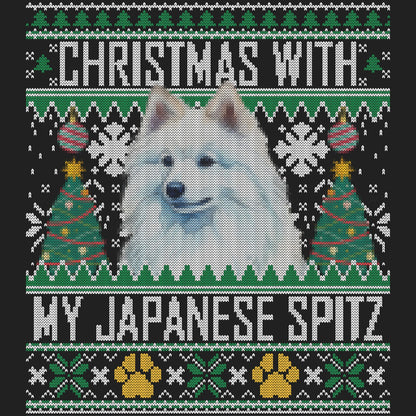 Ugly Sweater Christmas with My Japanese Spitz - Women's V-Neck Long Sleeve T-Shirt