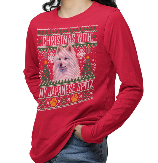 Ugly Sweater Christmas with My Japanese Spitz - Adult Unisex Long Sleeve T-Shirt
