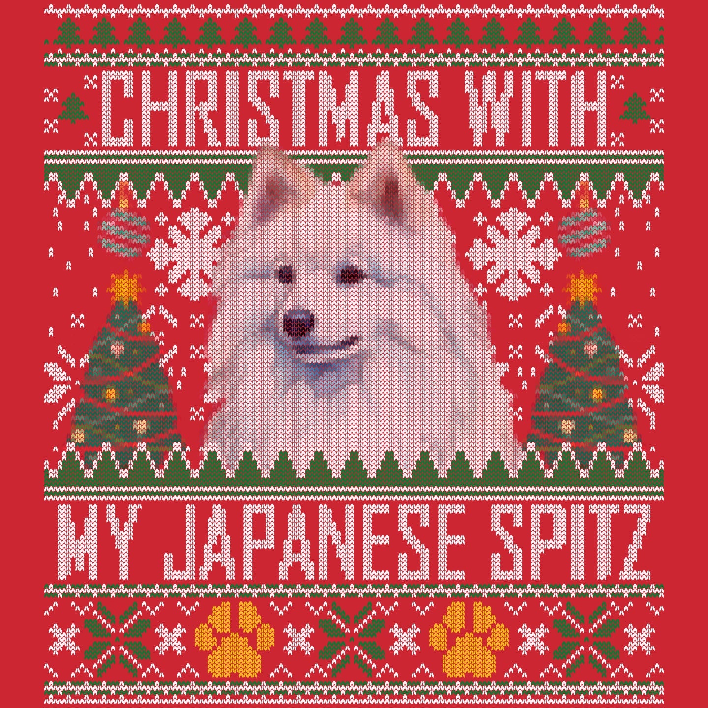 Ugly Sweater Christmas with My Japanese Spitz - Adult Unisex Long Sleeve T-Shirt