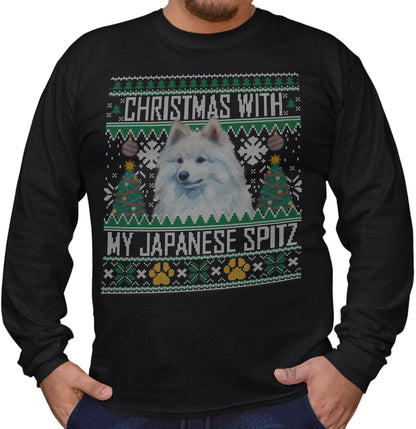 Ugly Sweater Christmas with My Japanese Spitz - Adult Unisex Long Sleeve T-Shirt