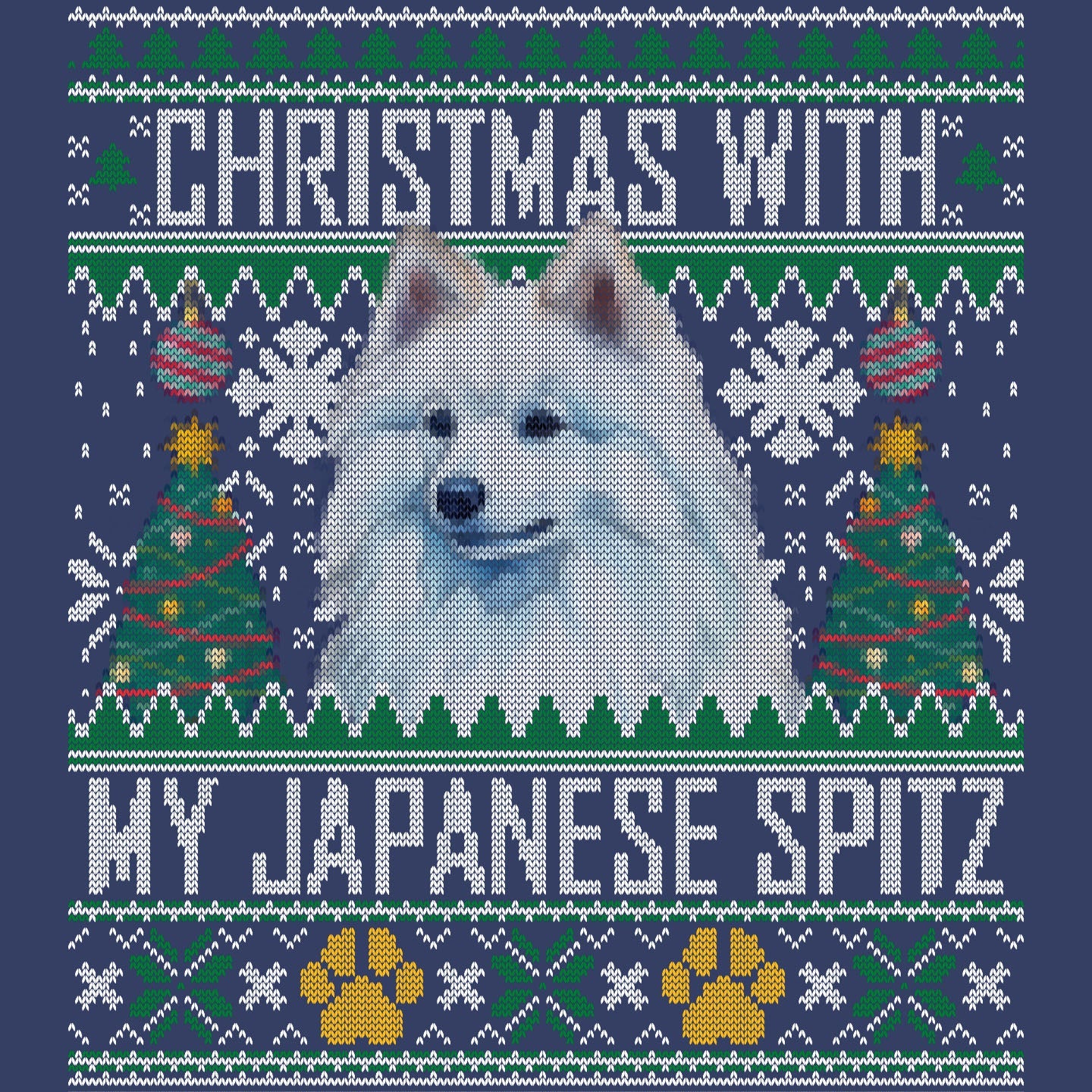 Ugly Sweater Christmas with My Japanese Spitz - Adult Unisex Crewneck Sweatshirt