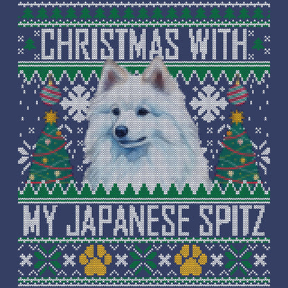 Ugly Sweater Christmas with My Japanese Spitz - Adult Unisex Crewneck Sweatshirt